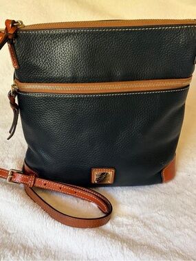 Dooney & Bourke Black Pebble Leather Crossbody with Brown Trim